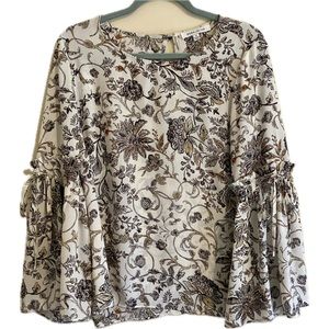 Rose + Olive Floral Bell Sleeve Flowy Blouse Bohemian